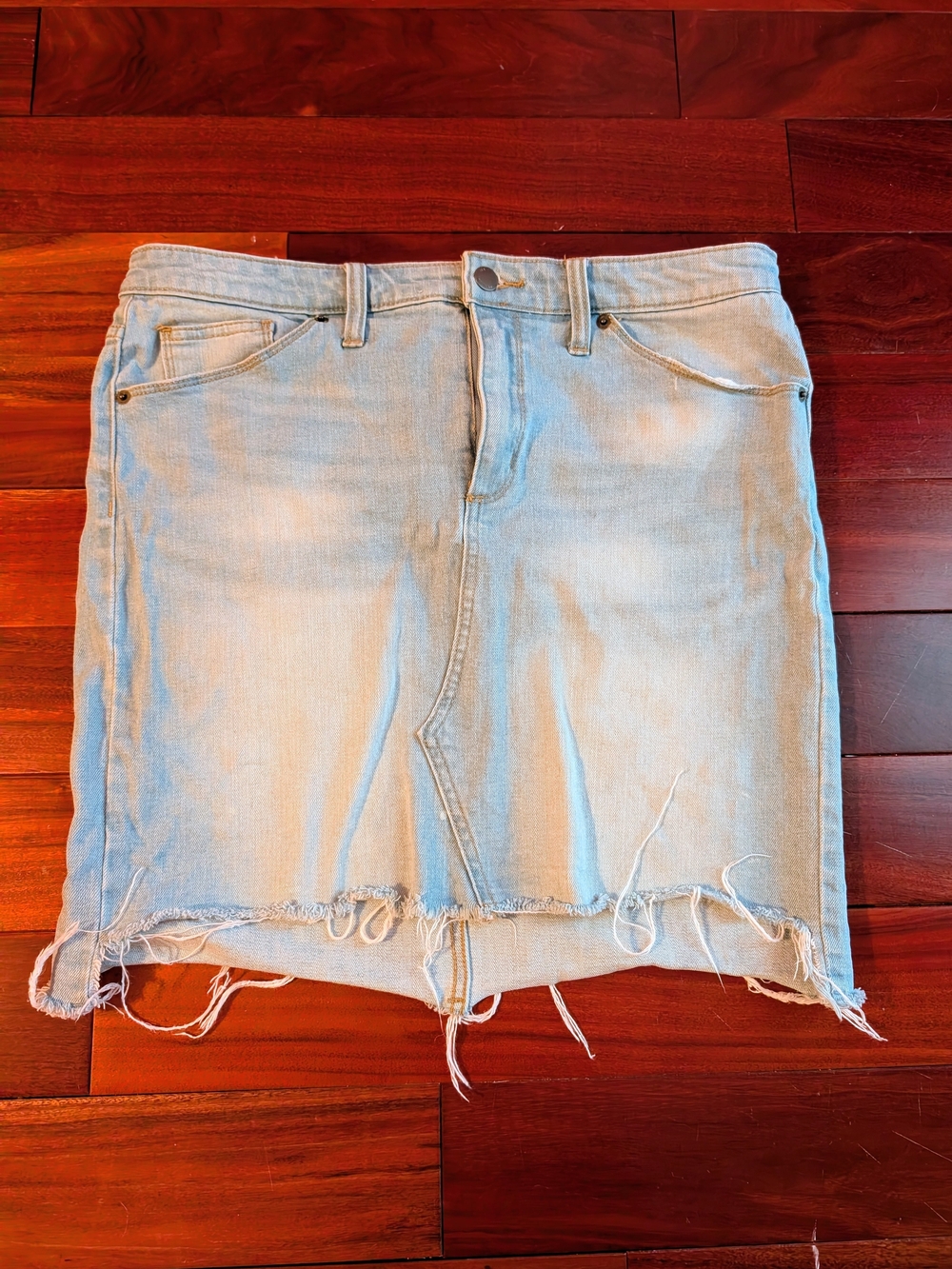 Universal Thread Light Wash Distressed Denim Mini Skirt